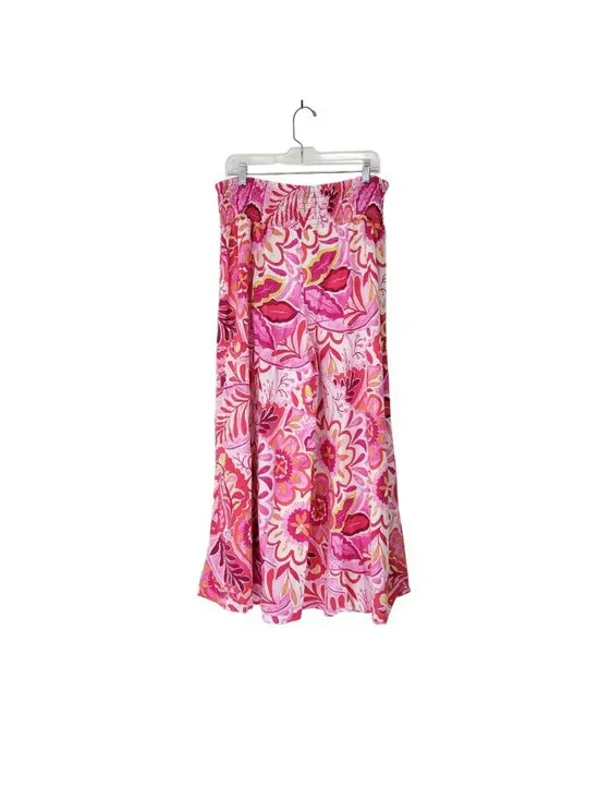 Cece Women's XL Floral Smocked Waist Wide Leg Pants Linen Blend Pink Multicolor - Picture 2 of 6